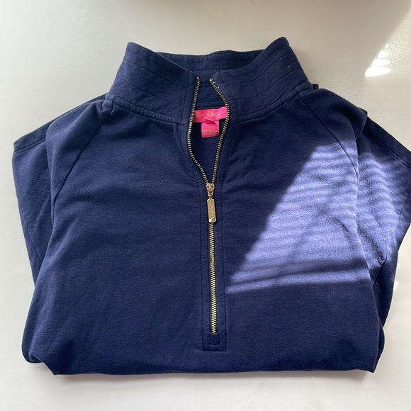 Lilly Pulitzer Navy Blue Cotton Quarter Zip - Picture 2 of 3